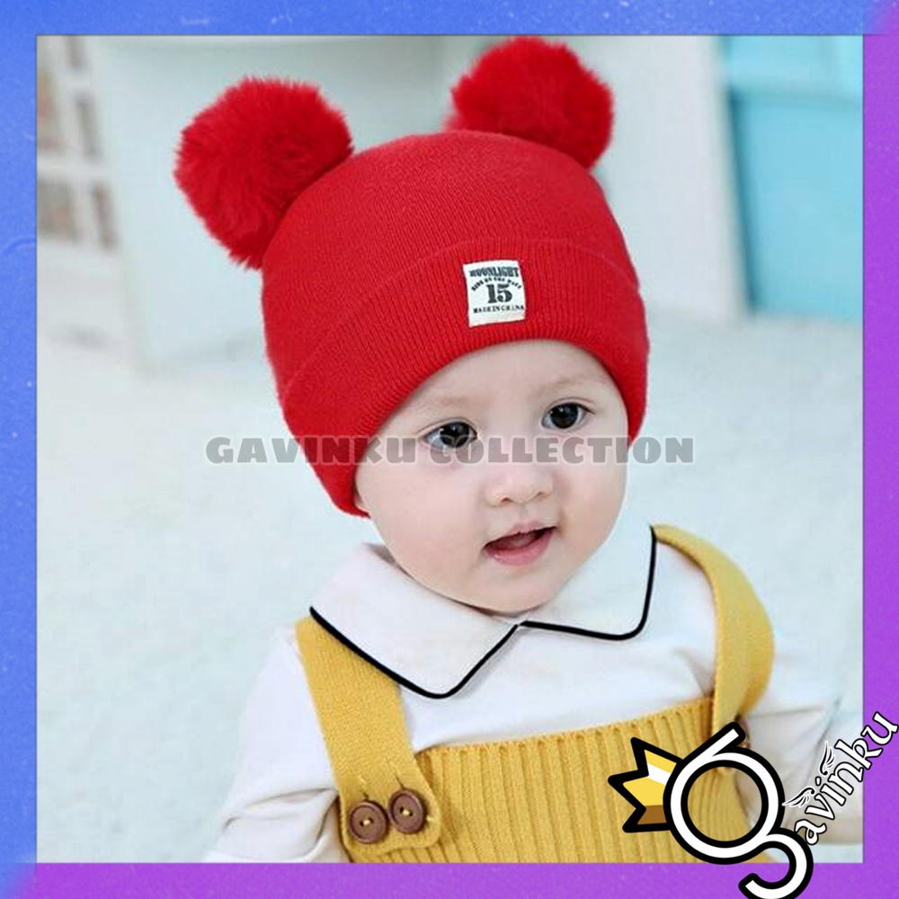 Topi Anak Laki Laki Perempuan Kupluk Bayi Model Pompom Moonlight 15 Usia 0 3 6 bulan umur 1 2 3 Tahun thn Motif Kucing Kelinci Karakter Lucu Rajut Musim Dingin