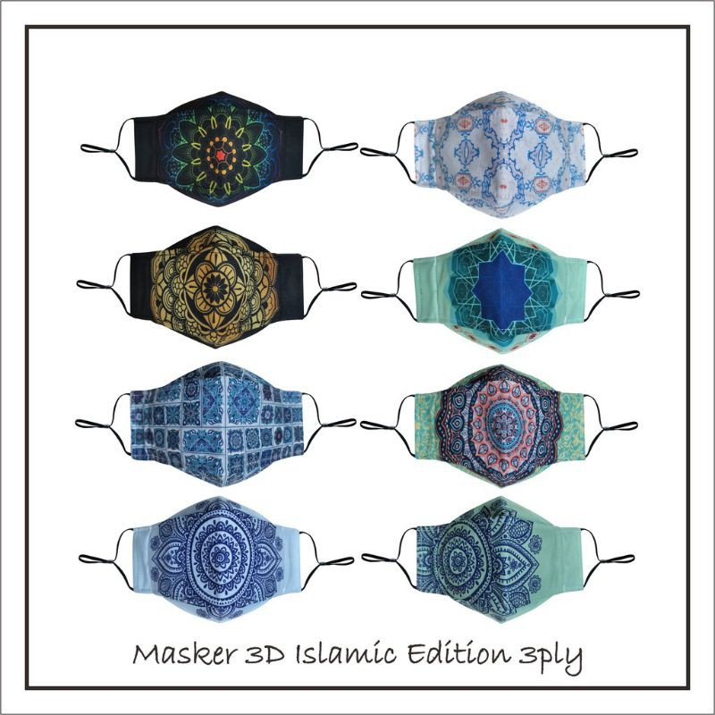 MASKER KAIN MODEL EVO 3D MOTIF LEBARAN IDUL FITRI ISLAMI MUSLIM EID MUBARAK TALI ADJUSTABLE EARLOOP