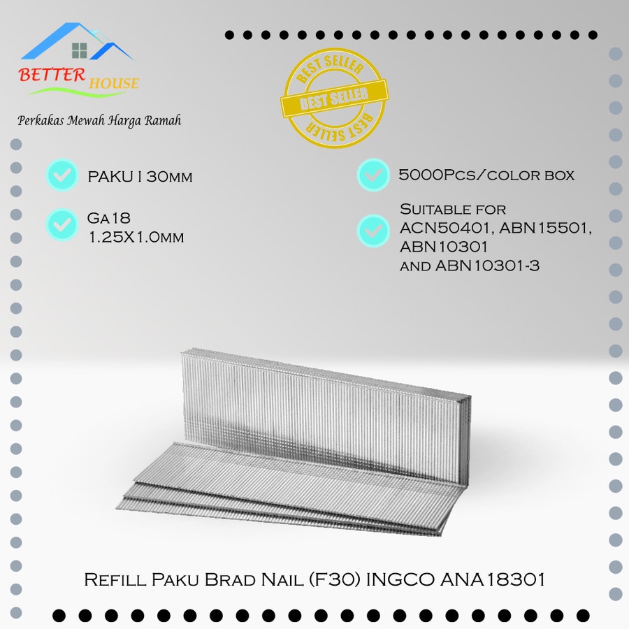 Refill Brad Nail Paku Tembak Angin/Listrik T F 30 mm INGCO ANA18301