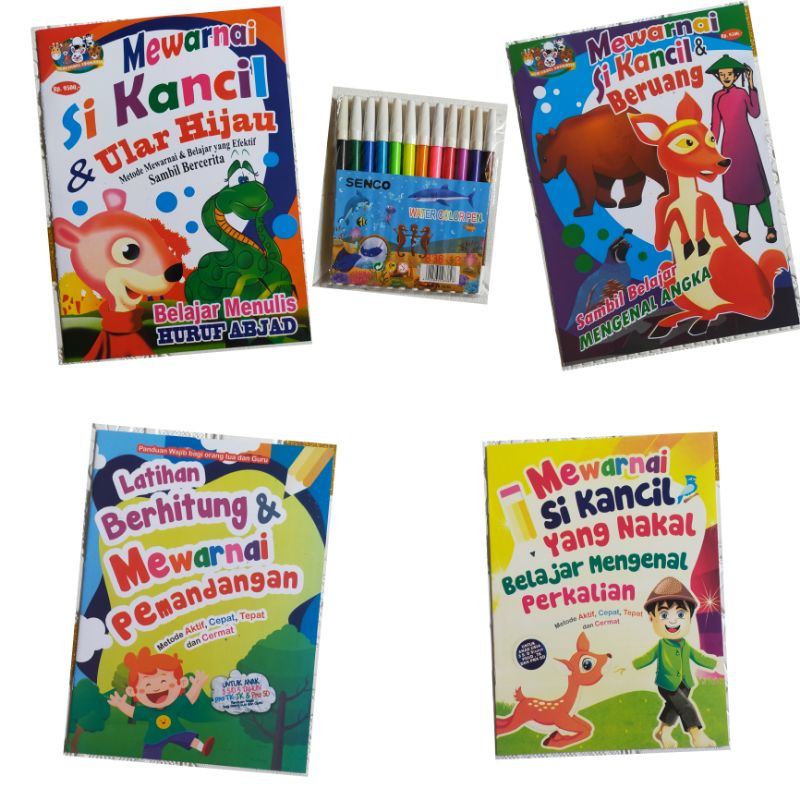 

paket buku mewarnai 4 pcs dan spidol warna