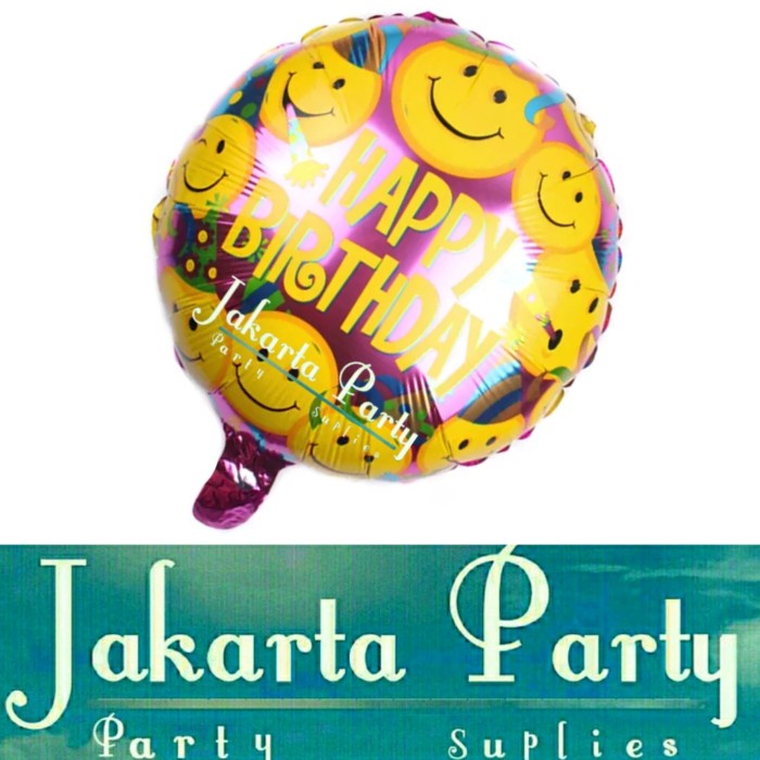 Balon Bulat HBD Motif Smile / Balon Foil Karakter Smile / Balon Smile