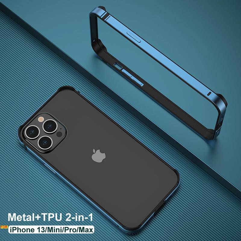 2 in 1 Soft Case TPU Frame Metal Aluminum Alloy Bumper Full Proteksi iPhone 13pro Max Mini