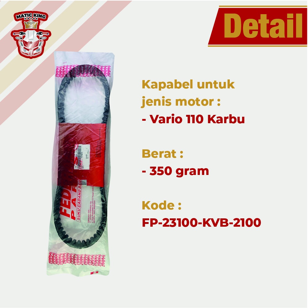 Vanbelt V belt Fanbelt Honda Vario 110 Karbu FEDERAL ASTRA OTOPARTS  FP-23100-KVB-2100