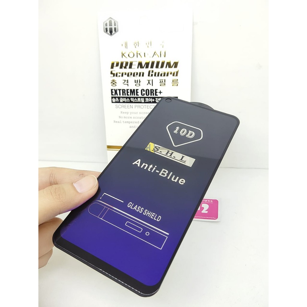 KOREAN Blue Ray 10D Redmi Note 9 6.53 inchi Tempered Glass FULL GLUE ANTI RADIASI