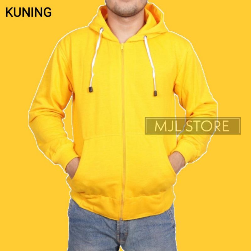 (promo) Jaket zipper polos L,XL,XXL kuning pria wanita mjl store