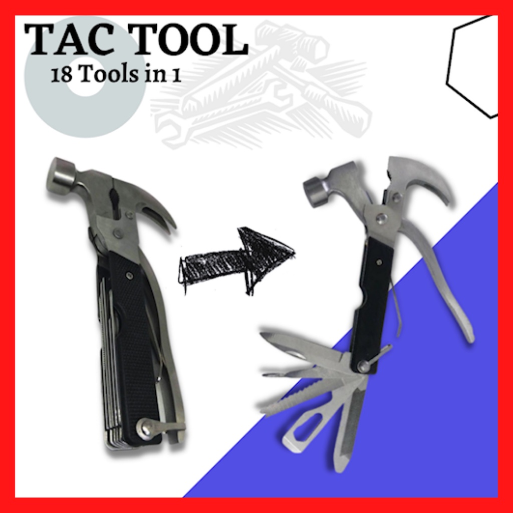 TAC TOOL 18 in 1 palu serbaguna praktis dalam satu genggaman multifungsi set alat rumah tangga