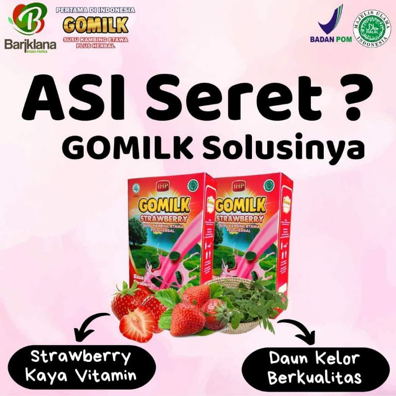 

GOMILK STRAWBERRY MEMBANTU MELANCARKAN ASI Booster ASI Susu Kambing Etawa Plus Herbal Asli Original