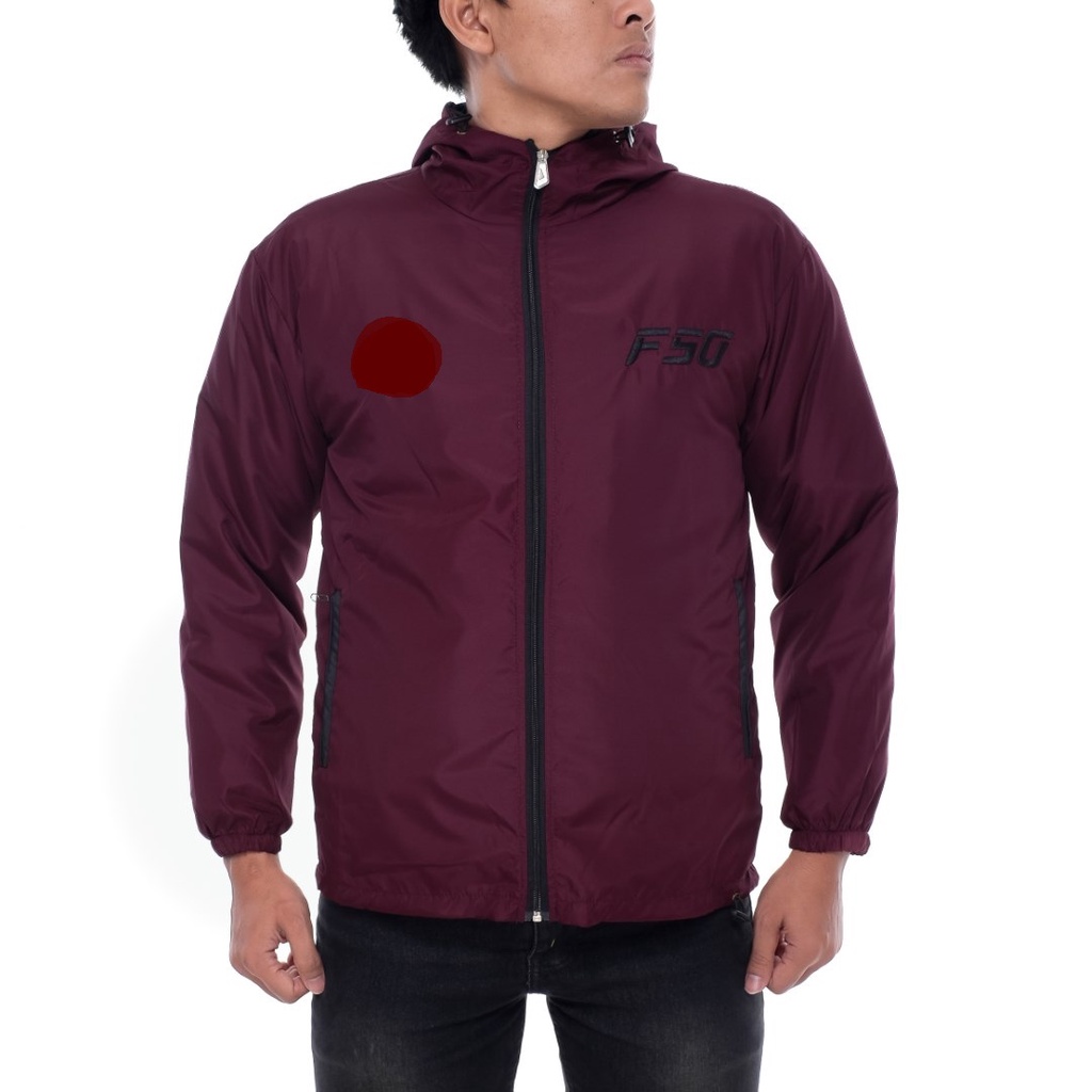 [Promo Sale] COD/Jaket Parasut F50 Tracker Maroon Sleting Hitam M-XXL