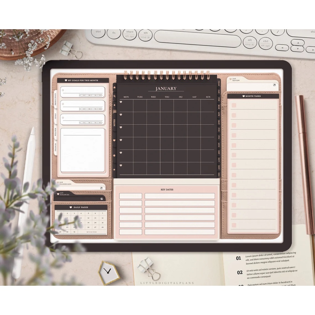 Digital Journal &amp; Planner - Undated Folio Life Planner for Goodnotes, Notability, Xodo, (Full Page &amp; Tabs Hyperlinked)