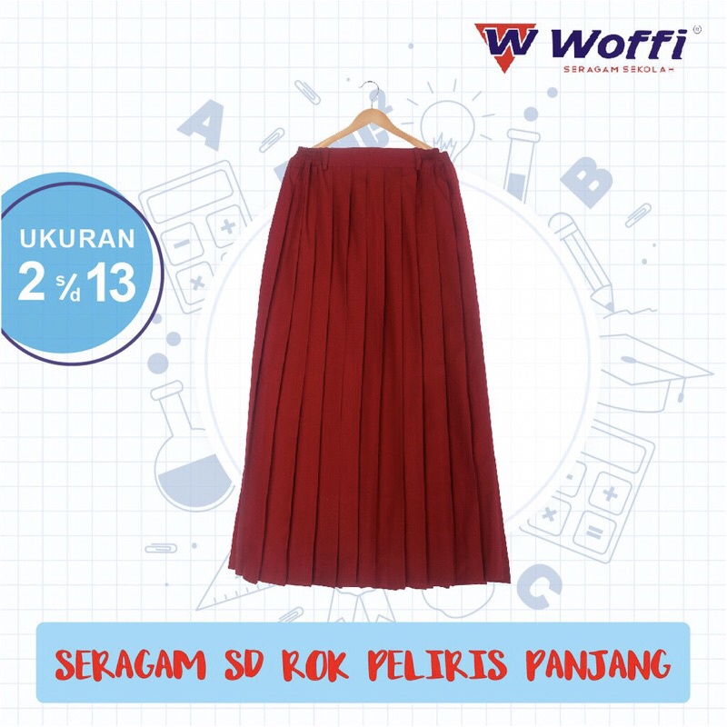 Seragam SD Woffi Rok Plisir Panjang Merah / ROK SERAGAM SEKOLAH WOFFI MERAH PLISIR BAHAN KATUN HALUS