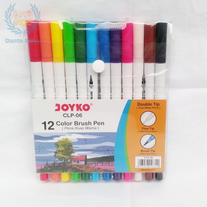 

kaligrafi-perlengkapan- brush pen joyko 12 warna clp-06 ( dua mata pena ) -perlengkapan-kaligrafi.