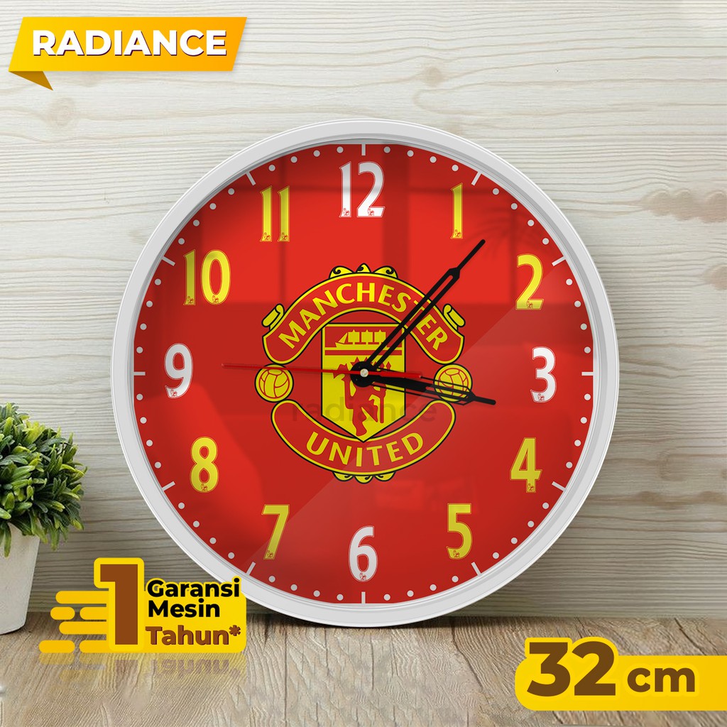 Jam Dinding Manchester United 32cm Ada Kaca Solid Tebal Bergaransi Pengiriman Aman Man Utd Mu Shopee Indonesia