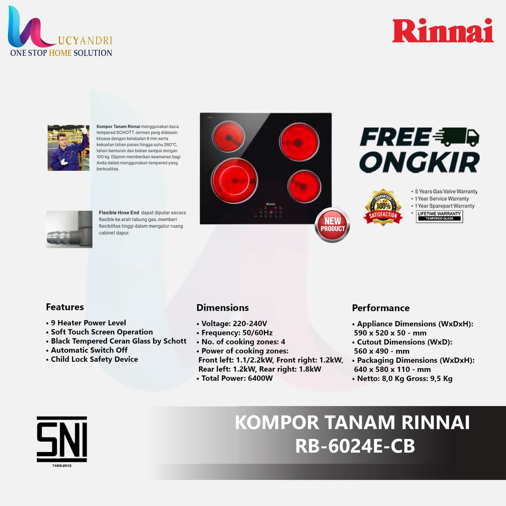 kompor tanam listrik induksi 4 tungku RINNAI RB 6024E CB FREE ONGKIR