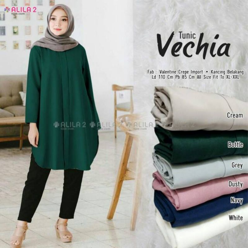 ATASAN WANITA MUSLIM LENGAN PANJANG VECHIA TUNIK POLOS BAJU KERJA OVERSIZE JUMBO PUTIH TERLARIS BEST