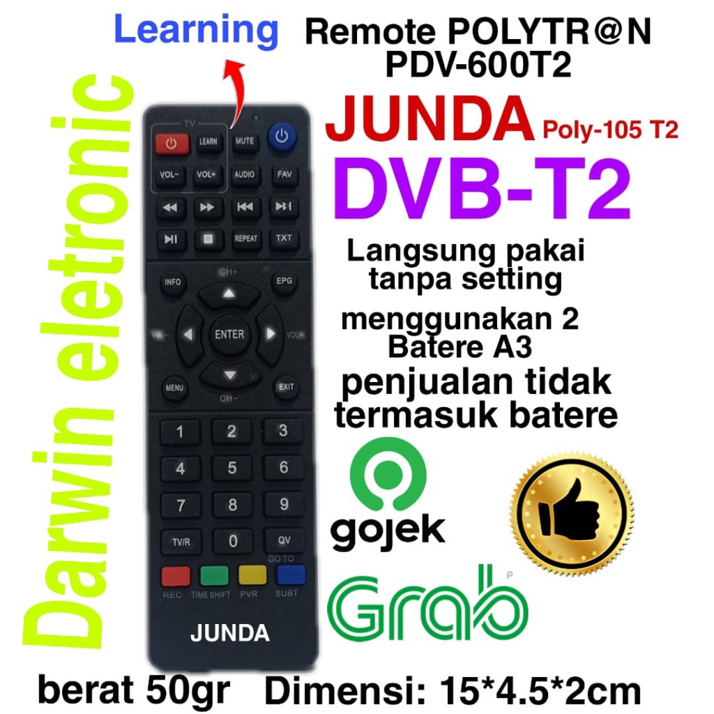 REMOTE STB POLYTRON PDV 600 DVB-T2 JUNDA POLY-105 SEPERTI ORIGINAL