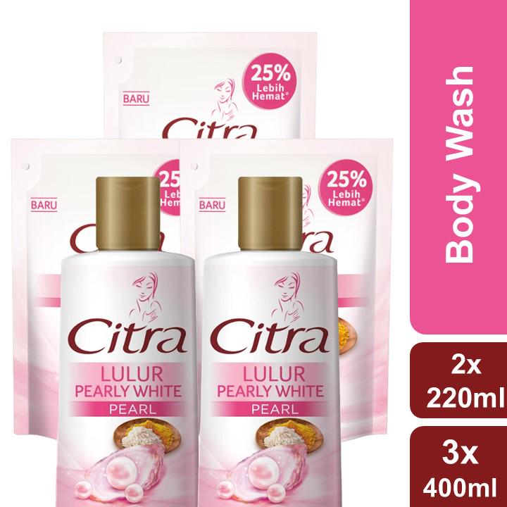 Jual Citra Body Wash : Lulur Pearly White Bottle 220ml + Refill 400ml