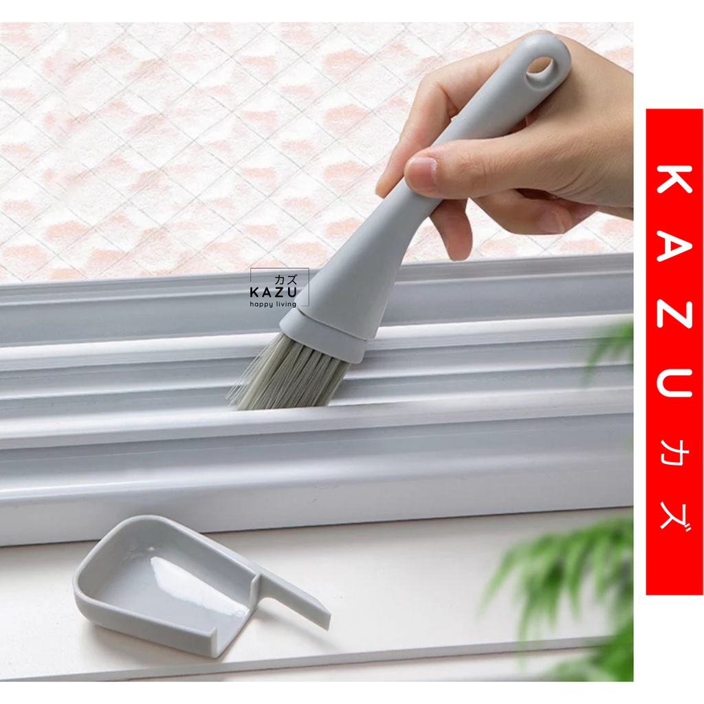 KAZU KHL171 Kuas Sapu Mini Dengan Sekop Untuk Pembersih Debu Celah Komputer Jendela Dapur Serbaguna