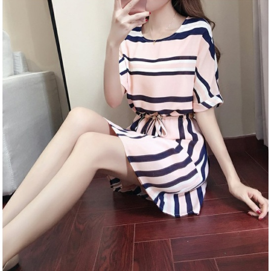 MINI DRESS WANITA CASUAL GARIS DS04