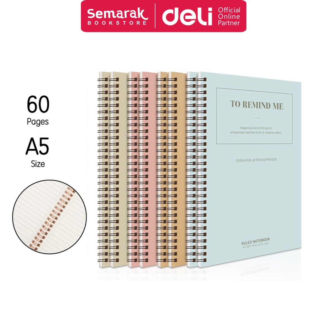 

Deli LA560-01 Ruled Notebook Buku Catatan Motif To Remind Me Ukuran A5 - Green / Peach / Tosca / Yellow [1 Buku @60 Lembar]