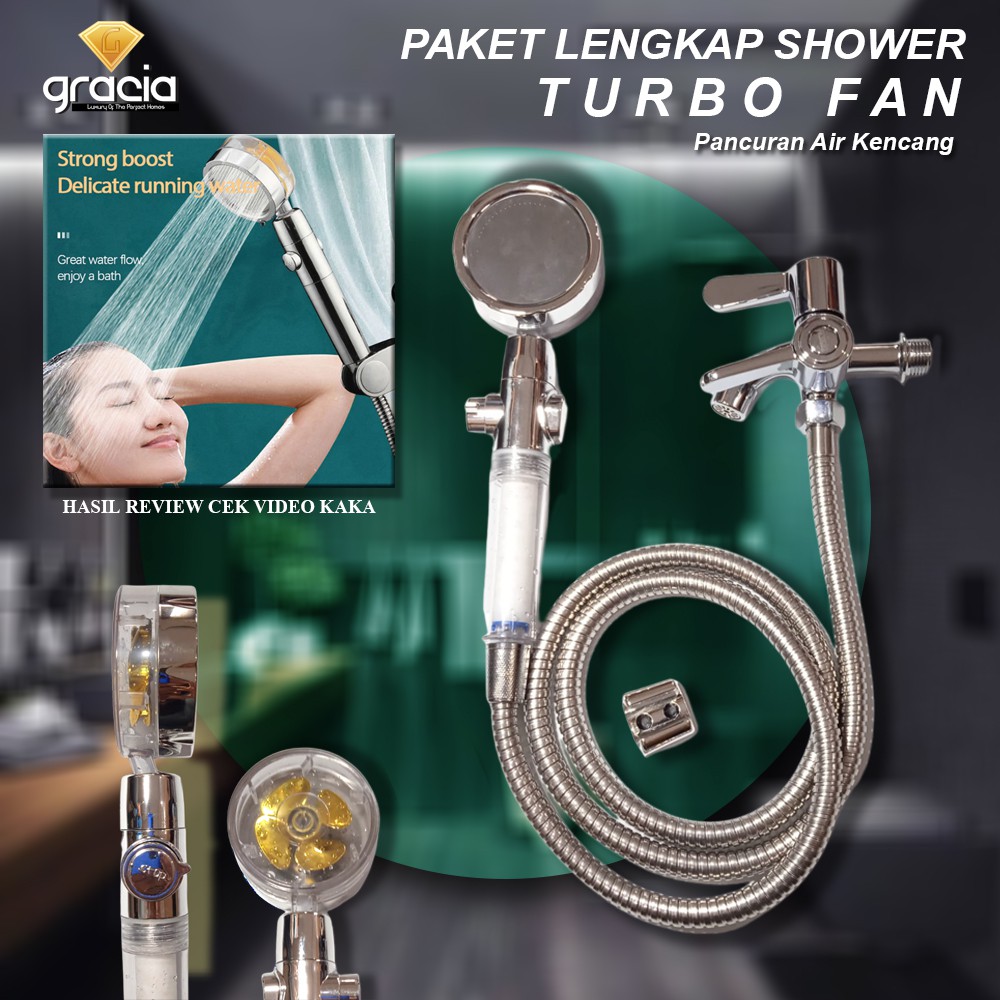 Shower Turbo Head Water Saving High-Pressure Rainfall Propeller ABS Jet Shower Head 360 Rotation Toilet Bathroom Accessories Shower Pancuran Air Kencang / Hand Shower Tiang Stainless / Shower Kipas Pancuran Air Deras