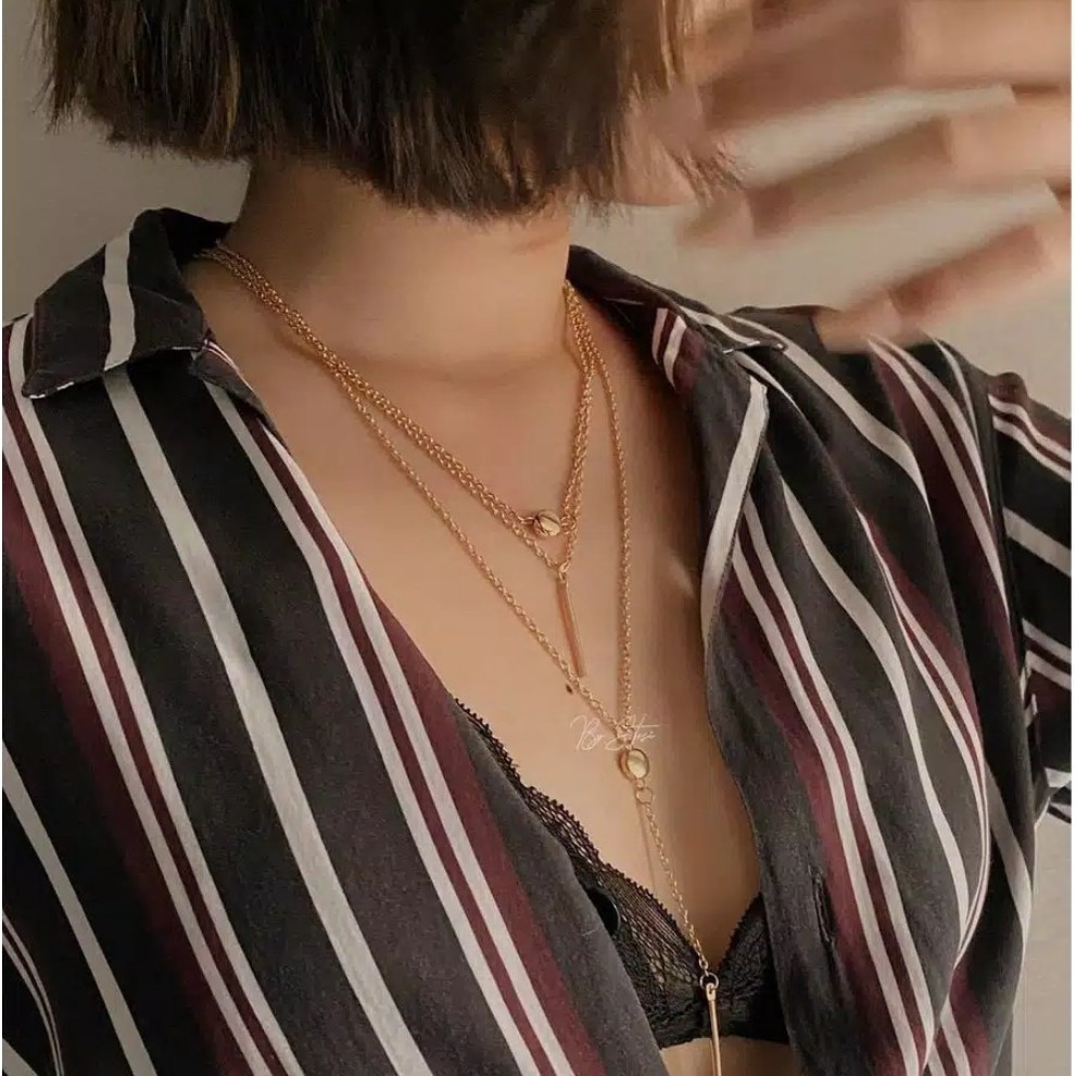 Kalung Multilayer Aksesoris Vintage Korea Fashion Triple Layer / 3 Layer Dangle Dalika Acc