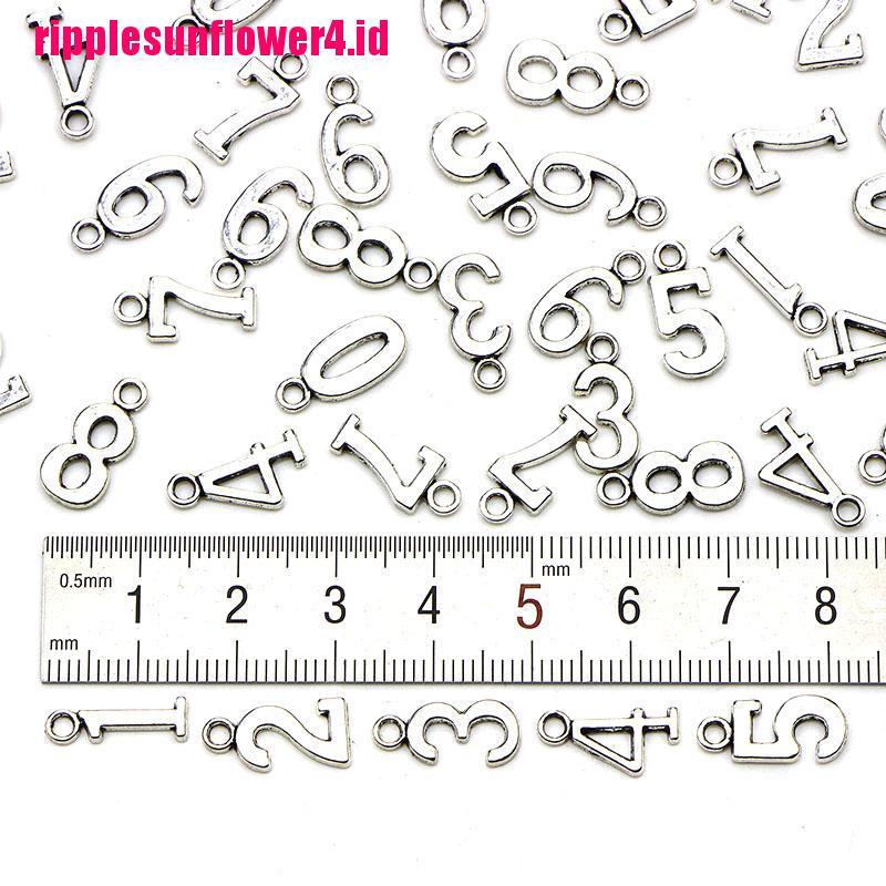 10 / 50pcs Nomor 0-9 Tibet Warna Silver