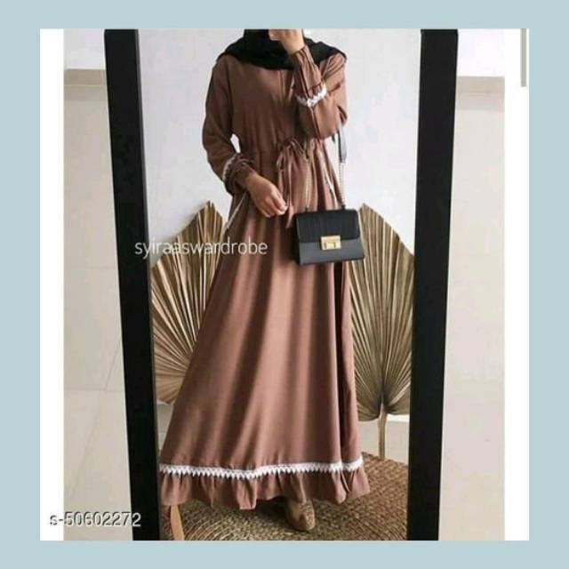 Gamis Ruffle ikat Coklat