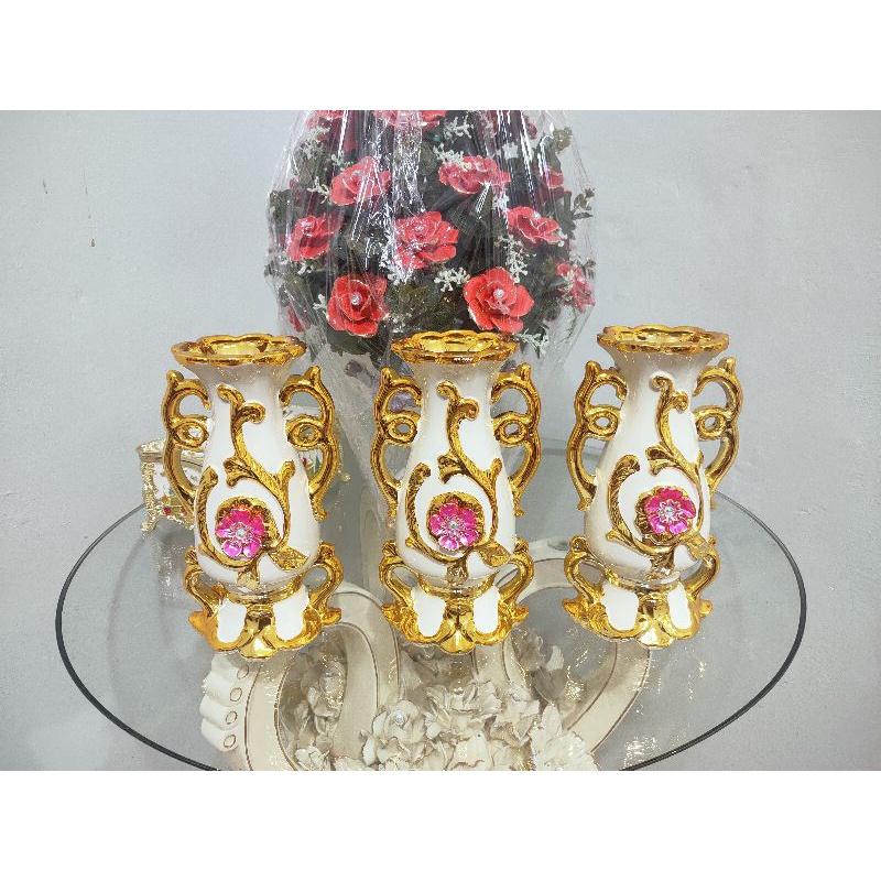 guci kecil vas keramik set 3 new krem BP85