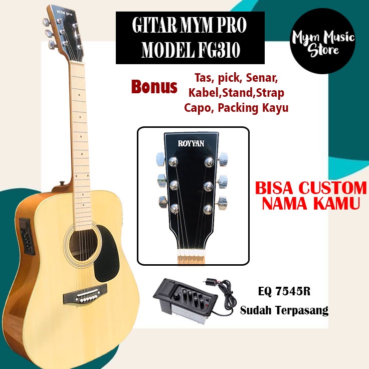 Gitar akustik elektrik 7545r FG310 JUMBO custom Bergaransi FREE Packing Kayu