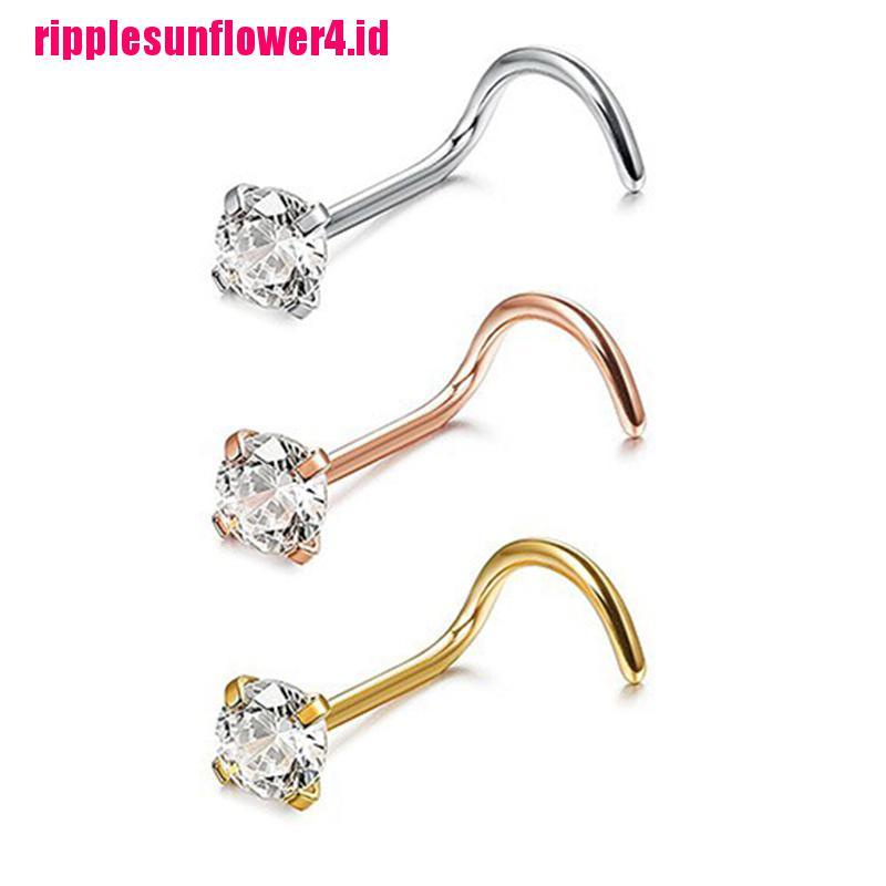 1pc Anting Tindik Hidung Bahan Stainless Steel Hias Kristal Untuk Wanita