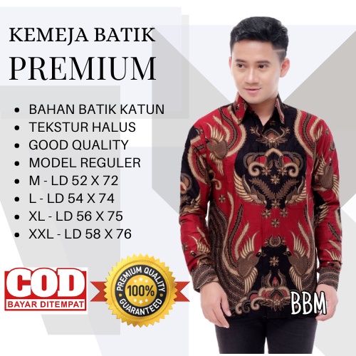 BATIK PRIA SIZE M L XL XXL BSWART BatiK HRB026 Kenongo Hem Panjang Padi