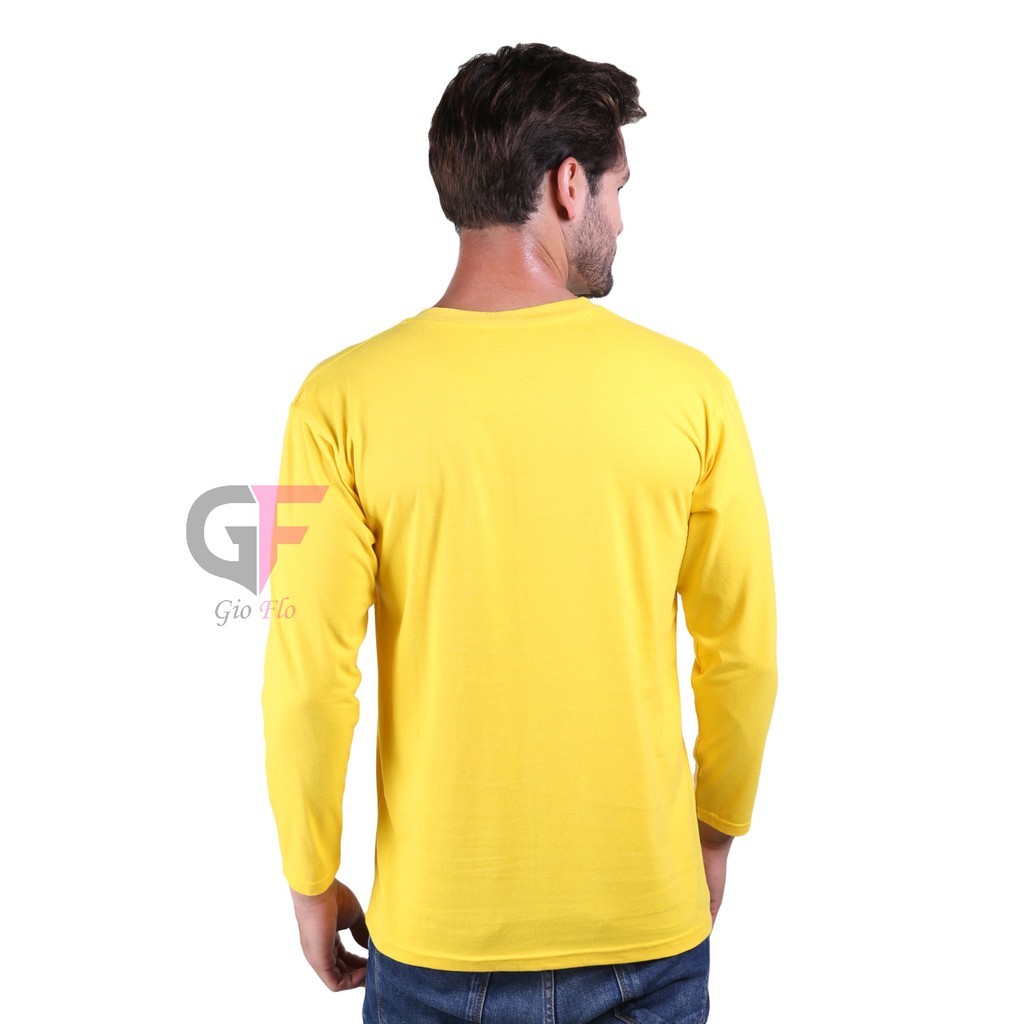 GIOFLO Baju Casual Cowok Kaos Panjang Polos Kuning Kenari / PLS 189