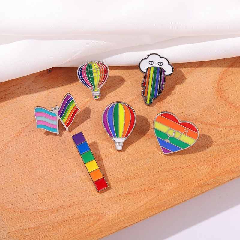 Rainbow Enamel Pins Hot Air Balloon Sky Clouds Flag Heart Brooch Lapel Badge Colorful Jewelry Gift for Friend