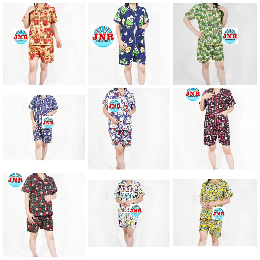 PIYAMA BAJU TIDUR DEWASA KATUN CELANA PENDEK LENGAN PENDEK LD 106 / HP