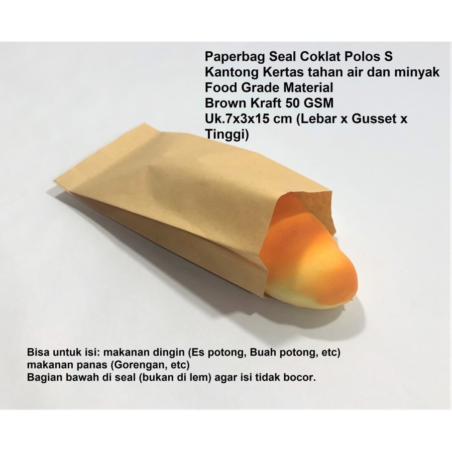 

Kertas Bungkus Roti / Makanan Paperbag SEAL Kantong Kertas Coklat 7x3x15 (S) Tahan Air dan Minyak