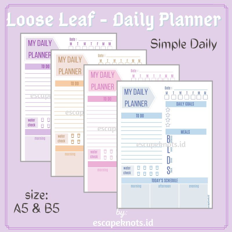 

Daily Planner Loose Leaf A5 / Kertas Binder / Jurnal B5 Simple Series