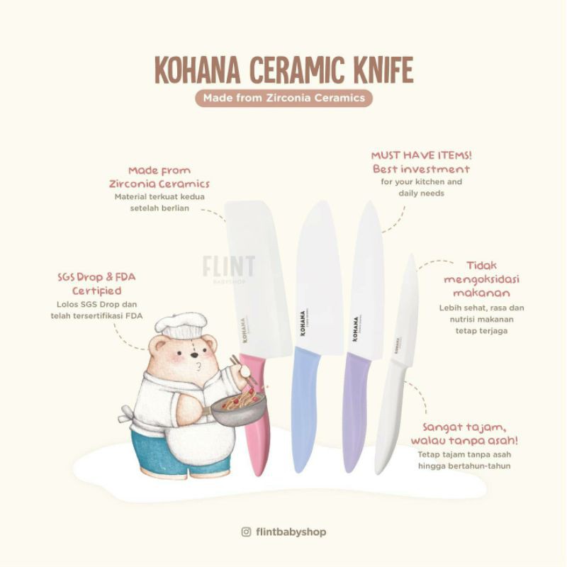 kohana surabaya pisau ceramic Zirconia Ceramics utility lilac blue nude grey chef knife travelling