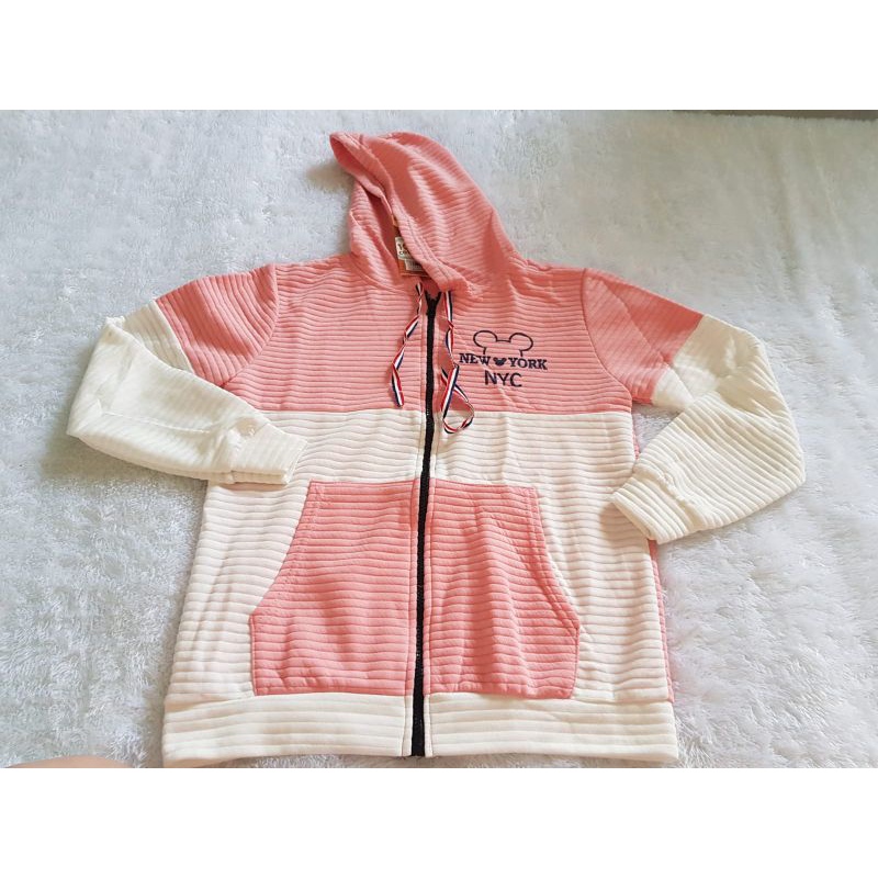 jaket NYC ABG wanita hoodie resleting depan