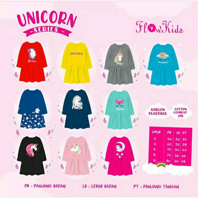 READY STOCK/TUNIC ANAK/DRESS ANAK/BAJU ANAK BERMERK/FLOWKIDS UNICORN SERIES/TUNIC UNICORN/UNICORN