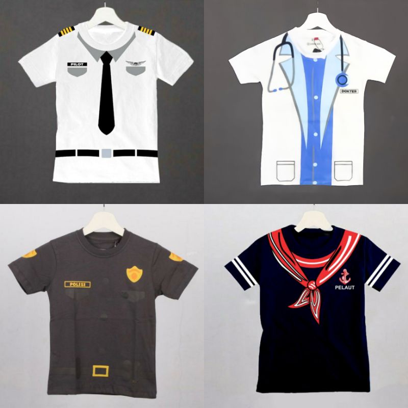 Mizinli / Kaos anak  profesi dokter pilot pelaut polisi /  kaos harian anak / baju anak laki laki
