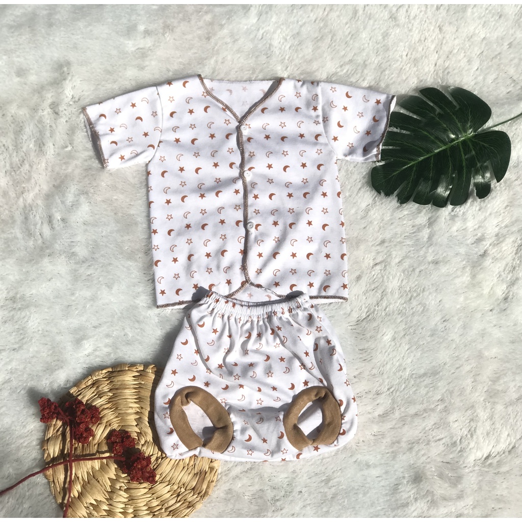 Setelan Baju Bayi Tangan Pendek Celana Pop Warna Putih Newborn Umur 0 - 6 Bulan