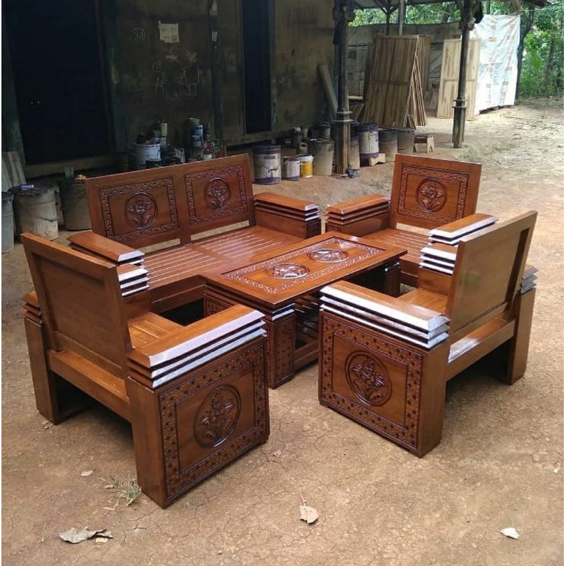 1 SET KURSI KOPER RUANG TAMU BANGKU MINIMALIS BAHAN KAYU JATI FINISHING NATURAL