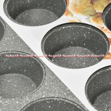 Krischef Muffin Pan 6 Cup Loyang Kue Membuat Kue Mufin Bulat Kris chef Cetakan Loyang Mafin Marble Coating