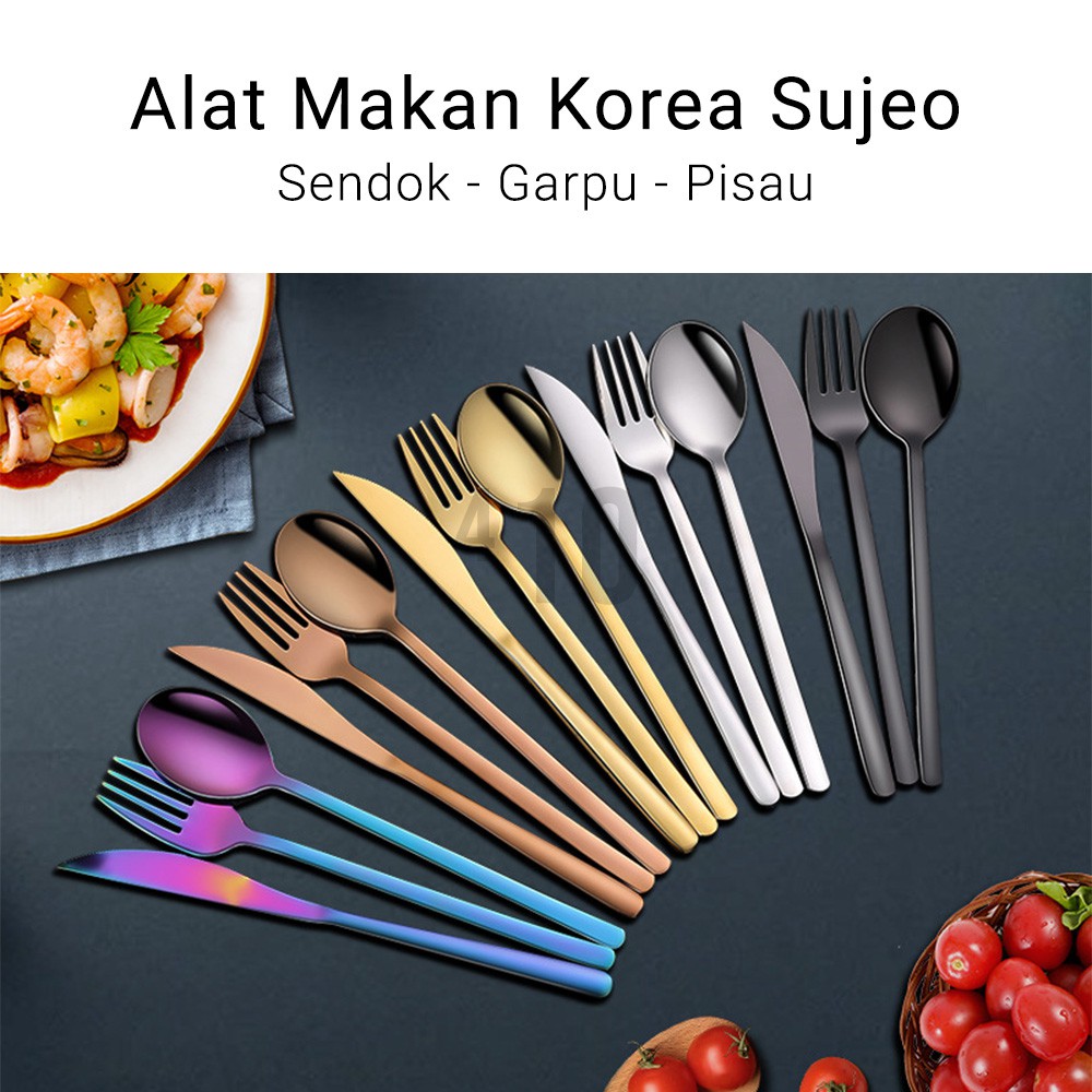 Sujeo Set Alat Makan Korea Sendok Korea Sendok Garpu Pisau Stainless