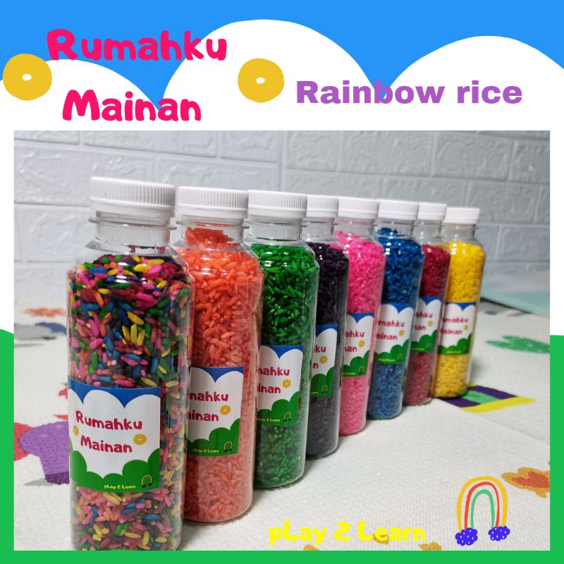 Mainan anak Montessori Sensory Beras warna warni / rainbow rice / rainbow pasta