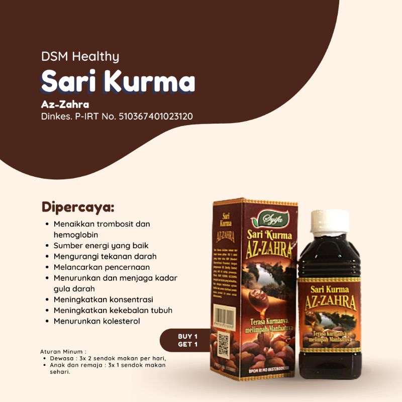 

DSM Healthy ( But 1 Get ) Sari Kurma Az - Zahra 330ML Sari Kurma