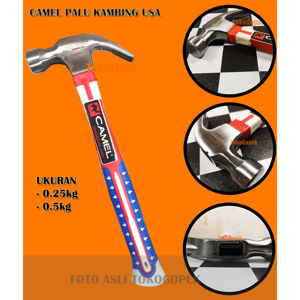 CAMEL PALU KAMBING 8 Oz USA GAGANG RUBBER GRIP - FIBER CLAW HAMMER