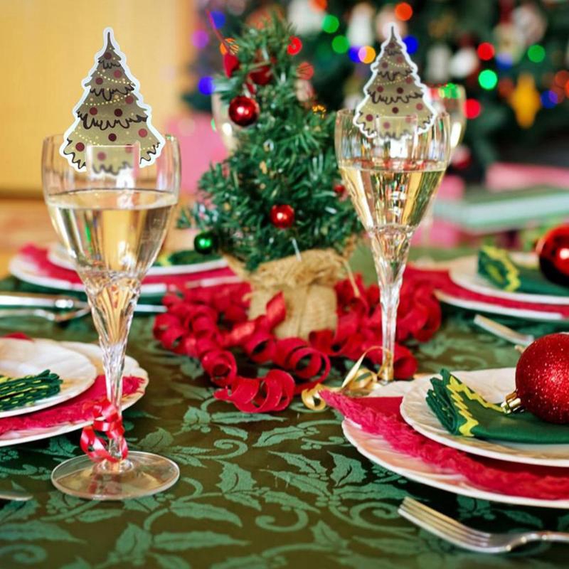 10Pcs/Pack Christmas Decoration For Table Cup Card Xmas Party Supplies Wine Glass Ornament