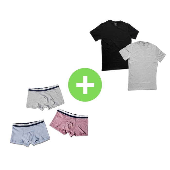 TOB 3 Pcs Boxer Celana Dalam Pria 2 Pcs Kaos Polos Hitam Abu