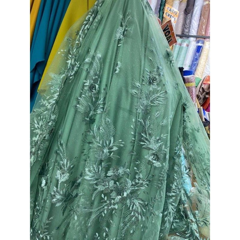 Tille 3D. kain kebaya. tile mutiara. brokat kebaya. bahan kebaya ( harga per setengah meter)